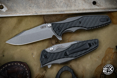 Zero Tolerance Hinderer Folding Knife Titanium/Glow Carbon Fiber 3.5" CPM-20CV Harpoon Stonewash ZT 0393GLCF