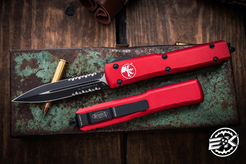 Microtech Ultratech OTF Automatic Knife Red 3.4" Dagger Black Serrated 122-2RD