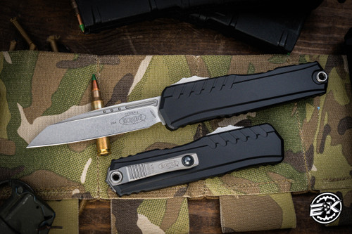 Microtech Cypher II OTF Automatic Knife Black Aluminum 3.5" Wharncliffe Stonewash 1241-10