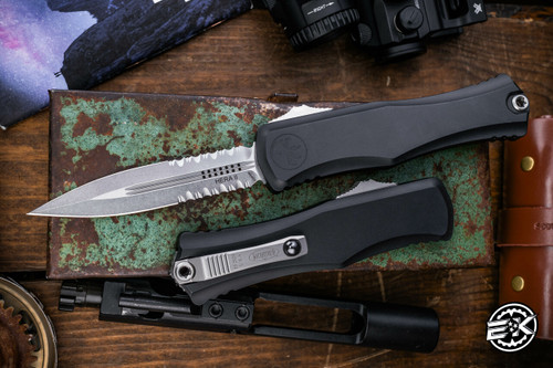 Microtech Hera II OTF Automatic Knife 3.85" Dagger Stonewash Serrated 1702-11