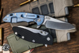 Rick Hinderer Knives XM-18 3.5" Sheepsfoot Folding Knife Black G10, Stonewash Blue Titanium
