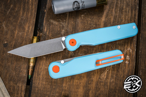 Tactile Knife Co. "Rockwall" Titanium Blue Folding Knife 2.84" Tanto MagnaCut 